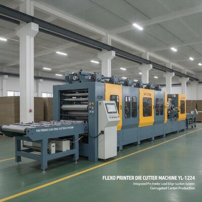 Máquina de corte a óleo da impressora Flexo YL-1224 Sistema integrado de sucção de borda de chumbo pré-alimentador para produção de cartão ondulado